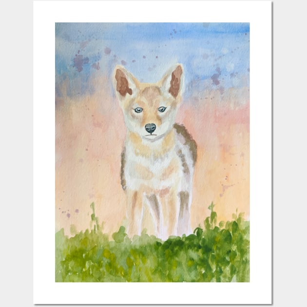 Cute Coyote Pup Watercolor Wildlife Wall Art by MariaWorkman